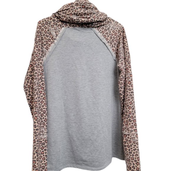 12  PM by Mon Ami Cowl Neck Leopard and Gray Sweatshirt - Picture 2 of 5